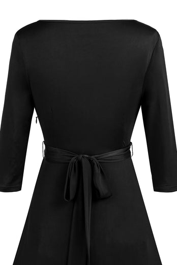 Czarna sukienka Vintage 1950s z szarfą