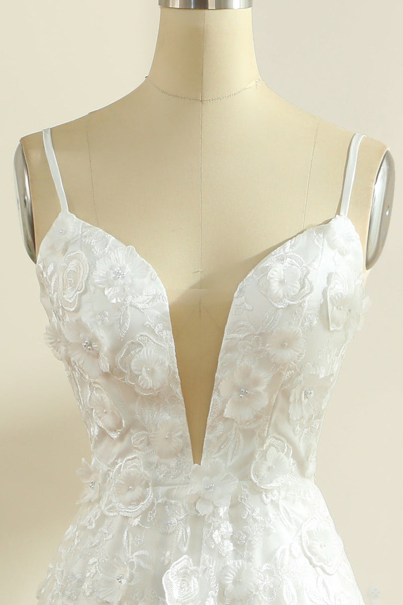 Załaduj obraz do przeglądarki galerii, BiałeCienkich Ramiączkach Suknia Ślubna Boho Z Rozcięciem