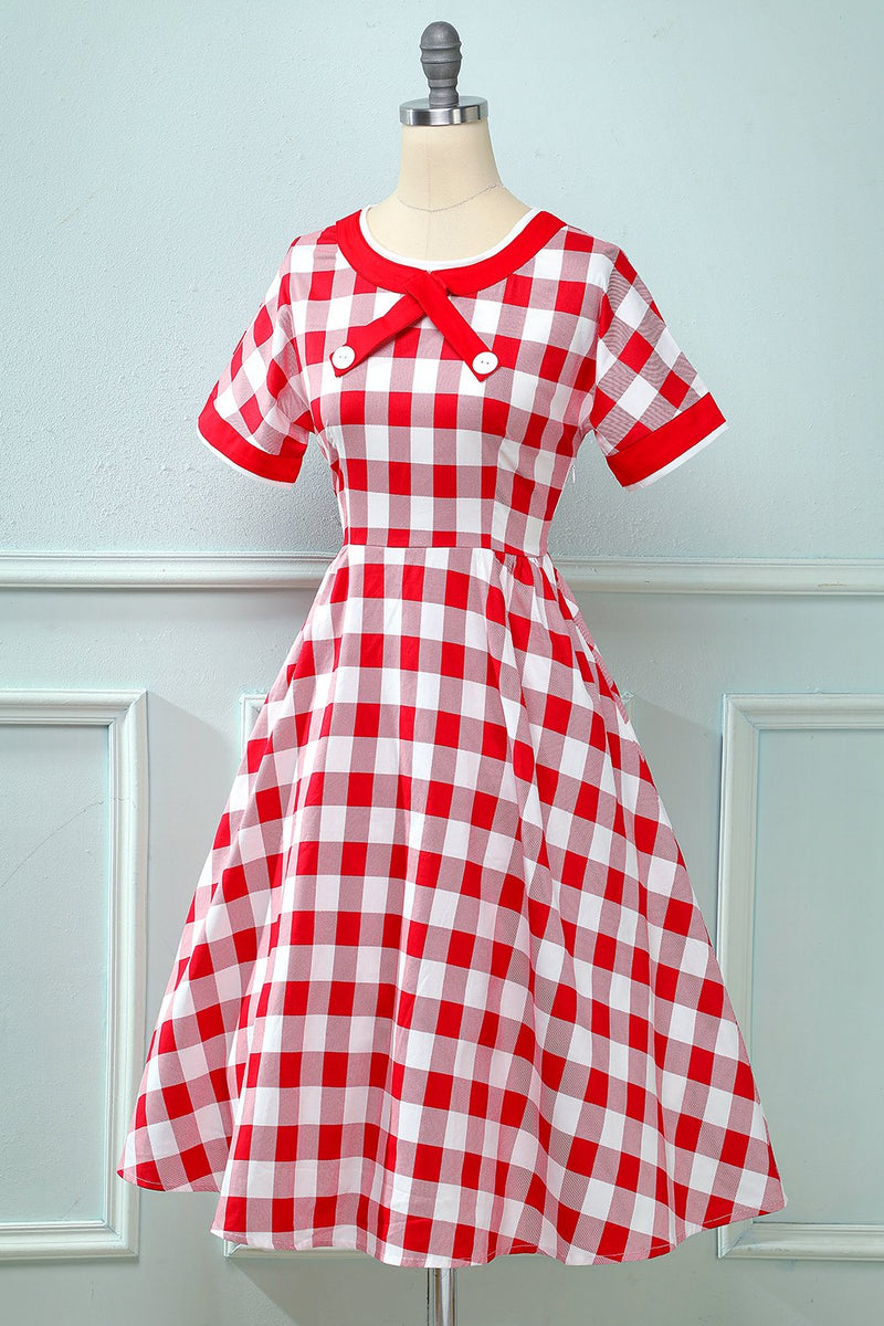 Załaduj obraz do przeglądarki galerii, Czerwona koszula w kratę 1950 sukienka