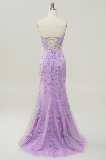 Purpurowa Syrena Sukienki Na Studniówke z Aplikacjami