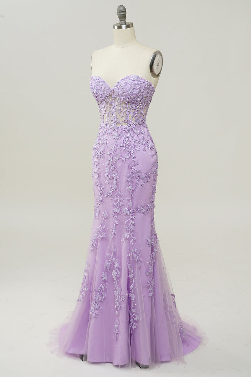 Załaduj obraz do przeglądarki galerii, Purpurowa Syrena Sukienki Na Studniówke z Aplikacjami