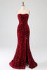 Załaduj obraz do przeglądarki galerii, Czerwony Bez Ramiączek Długa Sukienka Syrenka Na Studniówkę Z Rozcięciem