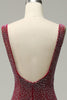 Załaduj obraz do przeglądarki galerii, Syrena Dekolt V Burgundia Sukienki Na Studniówke z Koralikami