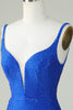 Załaduj obraz do przeglądarki galerii, Dekolt V Królewska Niebieska Sukienki Koktajlowe z Koralikami