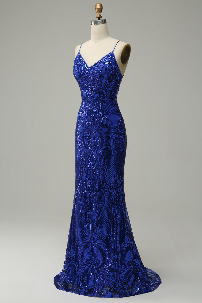 Załaduj obraz do przeglądarki galerii, Królewska Niebieska Błyszcząca Sukienki Na Studniówke