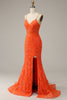 Załaduj obraz do przeglądarki galerii, Pomarańczowa Syrenka Sukienki Na Studniówke Z Rozcięciem