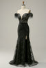 Załaduj obraz do przeglądarki galerii, Syrena Czarna Cekinowa Sukienki Wieczorowe z Rozcięciem z Piórkiem