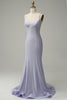 Załaduj obraz do przeglądarki galerii, Syrena Cienkich Ramiączkach Liliowa Długa Sukienki Na Studniówke Bez Pleców