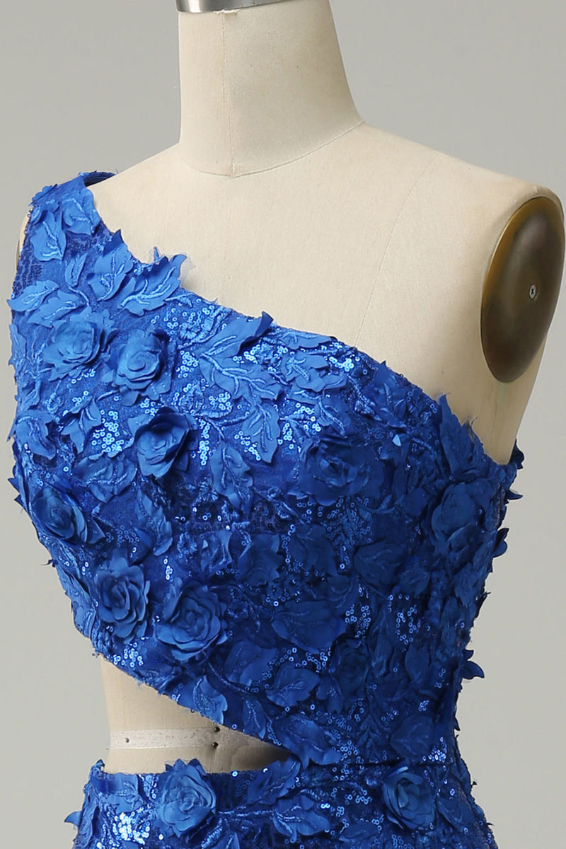 Załaduj obraz do przeglądarki galerii, Syrena Królewska Niebieska Sukienki Na Studniówke z Rozcięciem