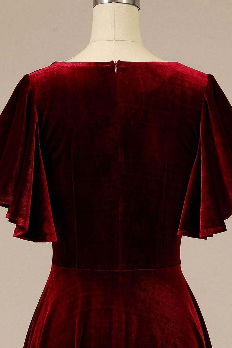Załaduj obraz do przeglądarki galerii, Burgundia Aksamitna sukienka Przyjęcie