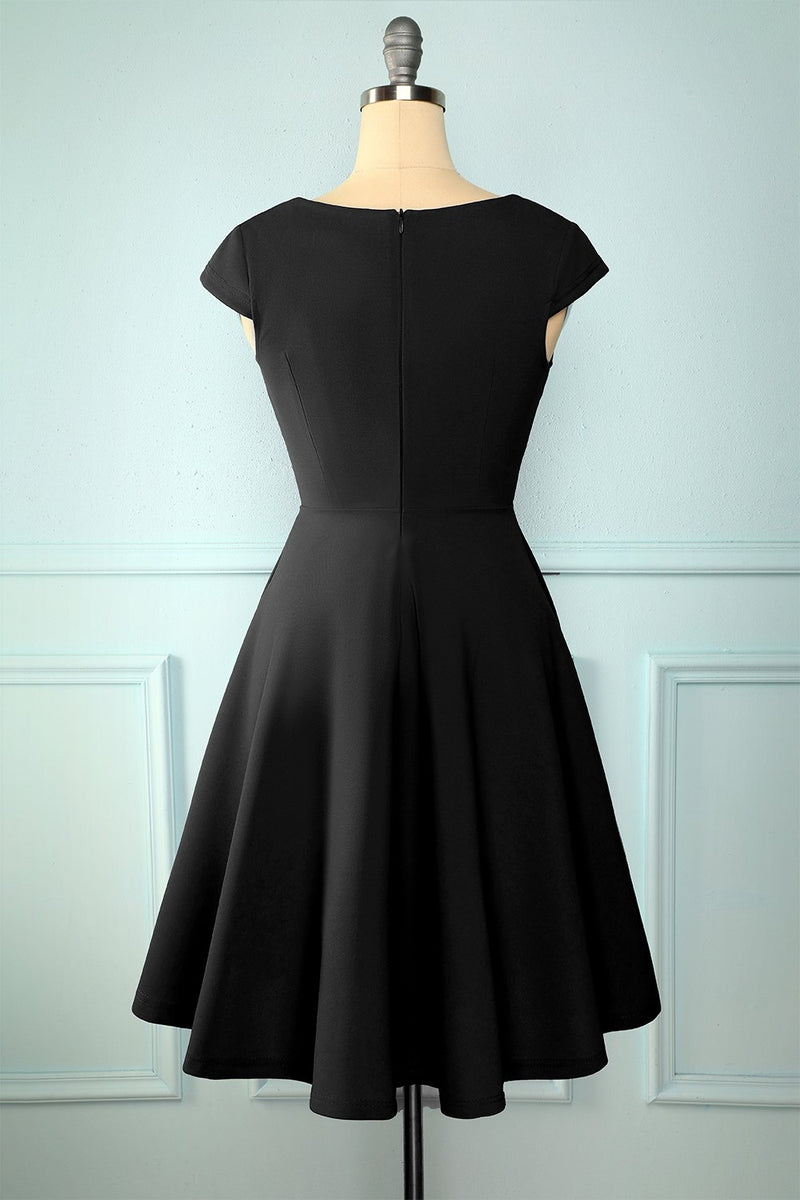 Załaduj obraz do przeglądarki galerii, Czarny Dekolt V Sukienki Lata 50