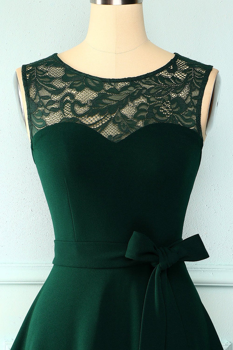 Załaduj obraz do przeglądarki galerii, Ciemnozielona Sukienka Vintage Krótsza z Przodu