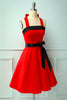 Załaduj obraz do przeglądarki galerii, Czerwona/Czarna Sukienka z dekoltem Halter Pin Up