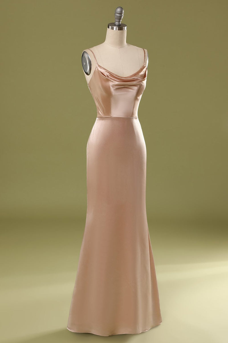 Załaduj obraz do przeglądarki galerii, Różowa Satynowe Syrenka Sukienka Na Wesele Z Cienkich Ramiączkach