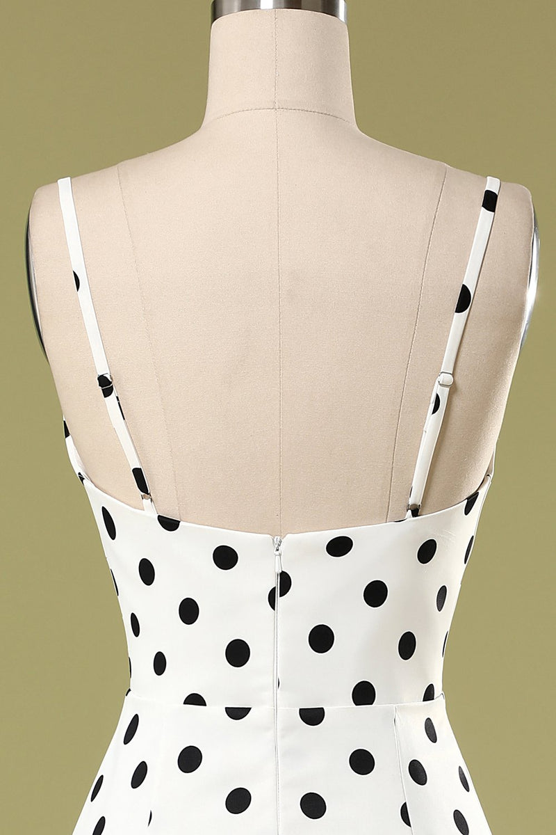 Załaduj obraz do przeglądarki galerii, Czarno-biała Sukienka w Groszki z Syrenim Wykończeniem