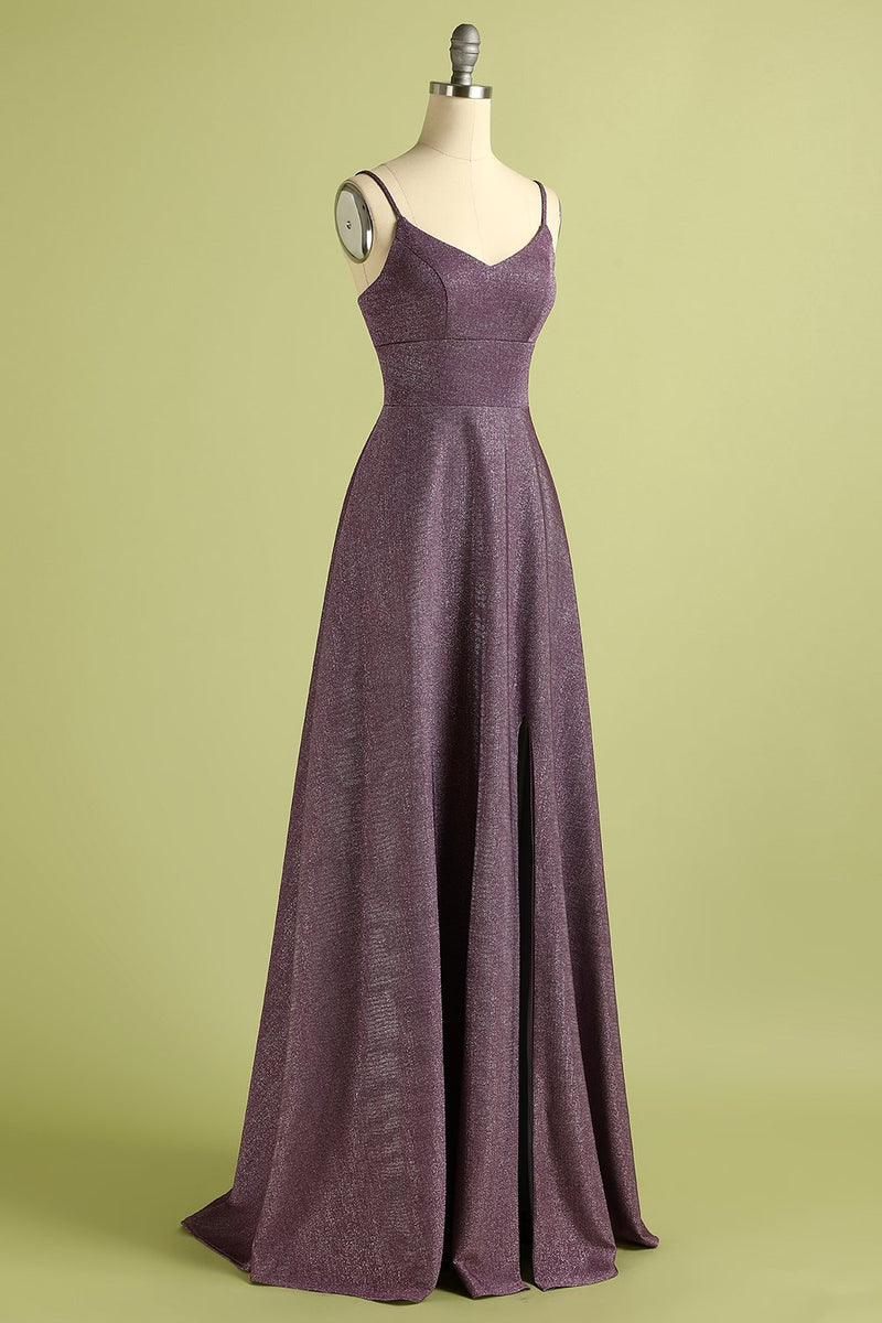 Załaduj obraz do przeglądarki galerii, Fioletowe Długie Cienkich Ramiączkach Sukienki Na Studniówke
