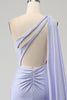 Załaduj obraz do przeglądarki galerii, Syrenka Liliowy Długa Sukienka Na Studniówkę Na Jedno Ramię Z Rozcięciem