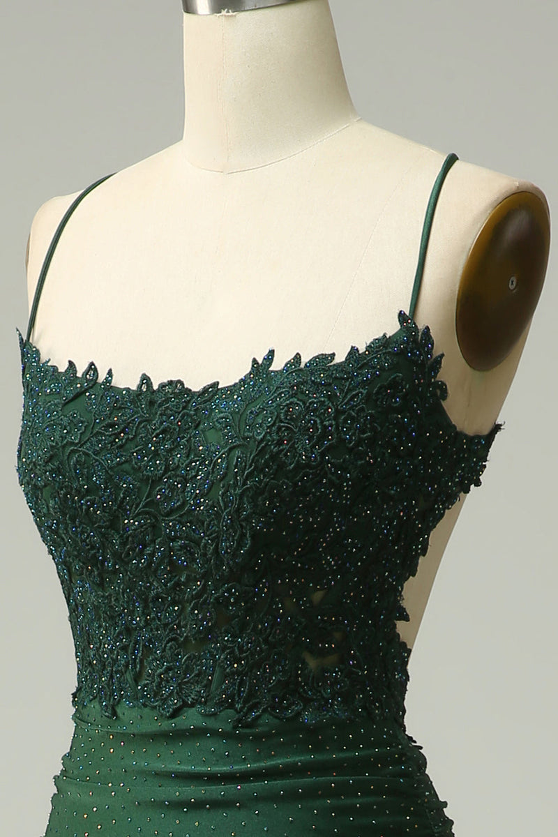 Załaduj obraz do przeglądarki galerii, Syrena Dekolt Halter Ciemnozielona Sukienki Wieczorowe z Koralikami