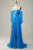 Załaduj obraz do przeglądarki galerii, Niebieska Długa Sukienka Na Studniówkę z Koralikami