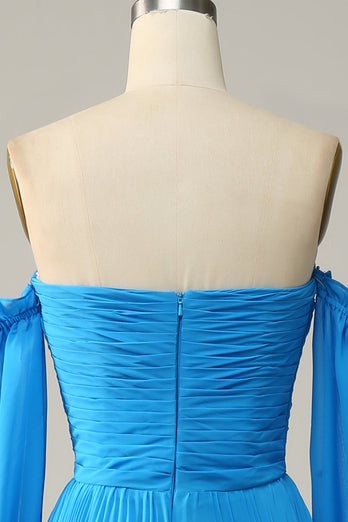 Niebieska Długa Sukienka Na Studniówkę z Koralikami