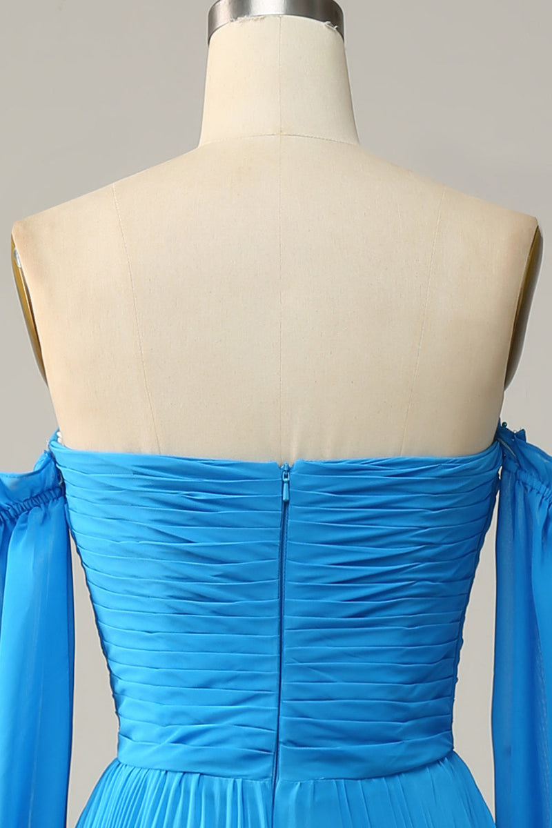 Załaduj obraz do przeglądarki galerii, Niebieska Długa Sukienka Na Studniówkę z Koralikami