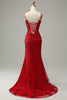 Załaduj obraz do przeglądarki galerii, Cienkich Ramiączkach Czerwona Cekinowa Syrenka Sukienki Na Studniówke Z Rozcięciem
