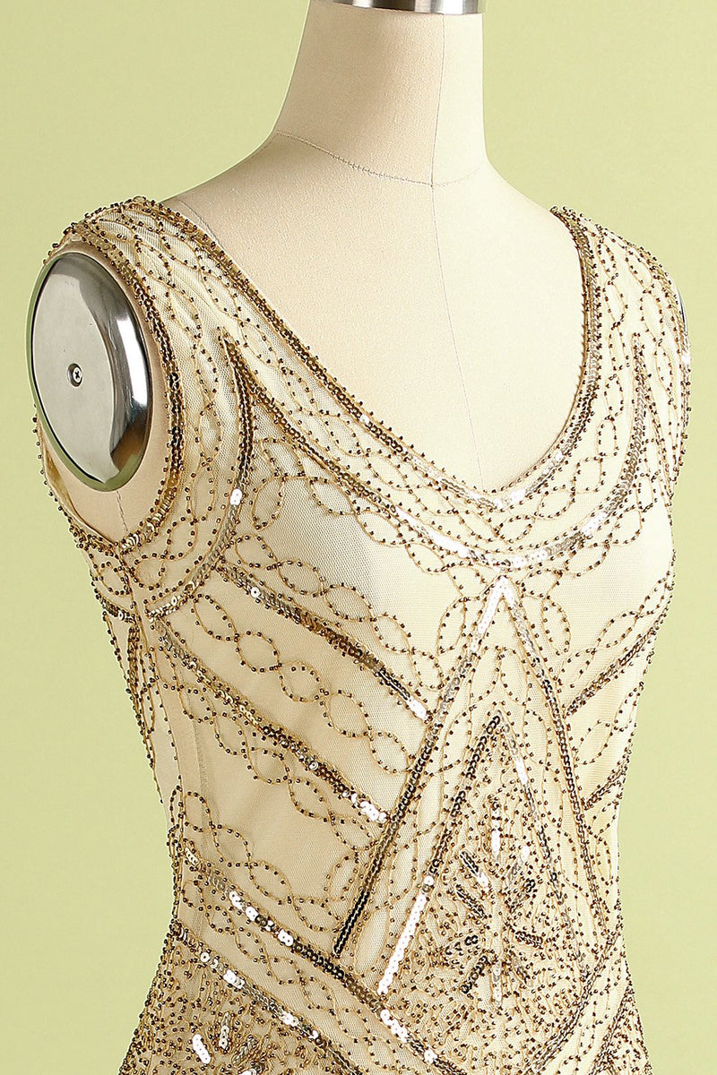Załaduj obraz do przeglądarki galerii, Szampańska Sukienka z Cekinami w stylu lat 20-tych z Frędzlami