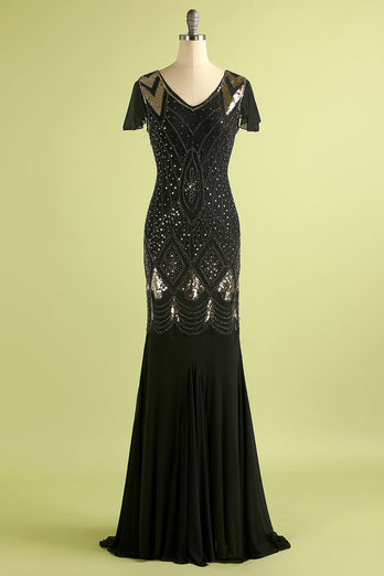 Burgundy Long 1920s Cekiny Flapper Formalna sukienka
