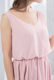 V Neck Blush Druhna Sukienka z split front