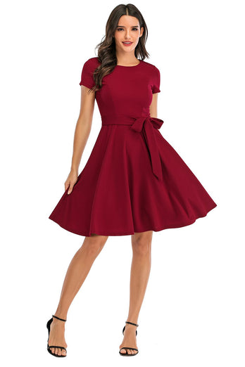 Burgundia Solidna sukienka z lat 50.