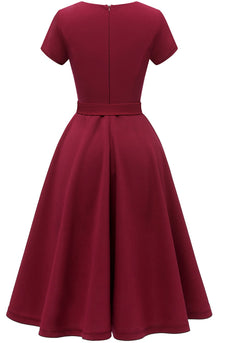 Burgundia Solidna sukienka z lat 50.