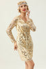 Załaduj obraz do przeglądarki galerii, Morela Krótka Sukienka Lata 20 Wielki Gatsby z Cekinami