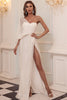 Załaduj obraz do przeglądarki galerii, Biała Długa Cekinowa Sukienka Na Studniówkę Na Jedno Ramię