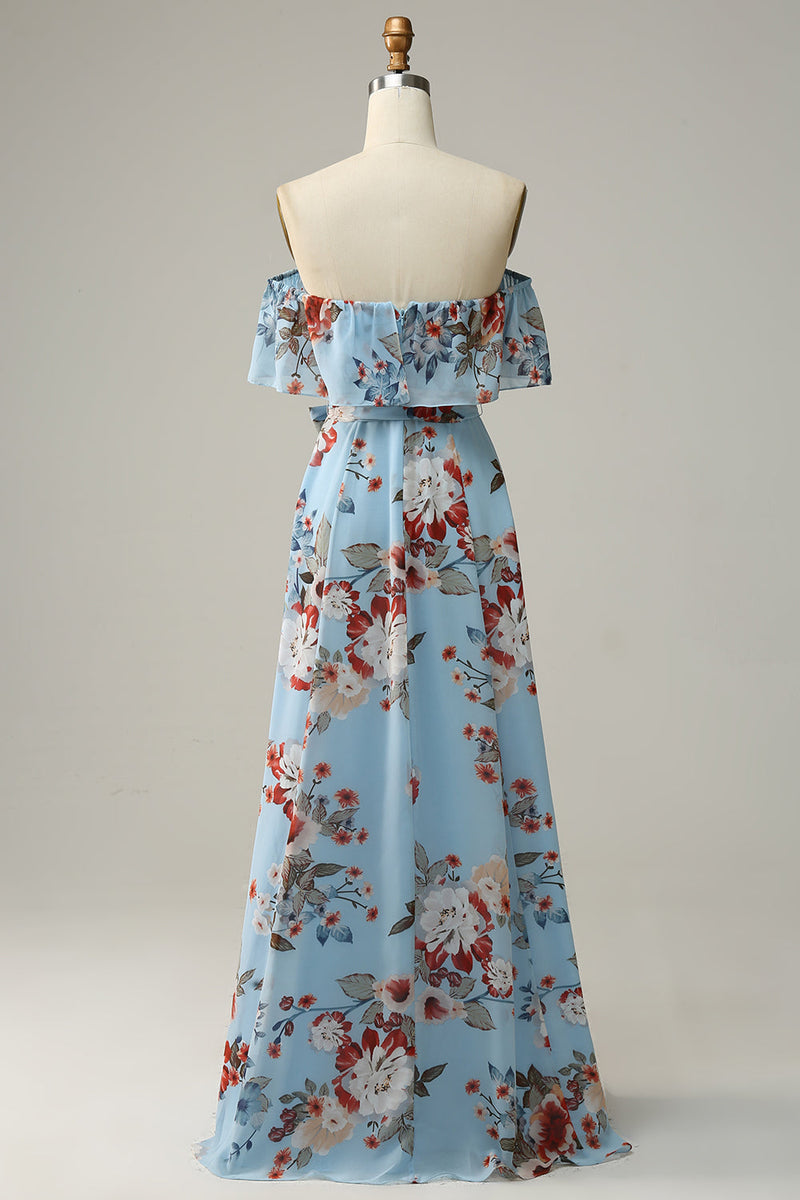 Załaduj obraz do przeglądarki galerii, Ciemnoniebieska Kwiatowa Boho Sukienki Dla Druhny Bez Ramiączek