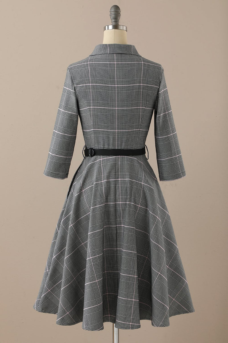 Załaduj obraz do przeglądarki galerii, Retro Styl Ciemnoszary vintage sukienka z długim rękawem