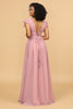 Załaduj obraz do przeglądarki galerii, Różowa Dekolt V Długa Szyfonowa Sukienka Dla Druhen