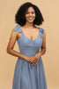 Załaduj obraz do przeglądarki galerii, Szaroniebieskie Cienkich Ramiączkach Długa Szyfonowa Sukienka Druhny z Rozcięciem