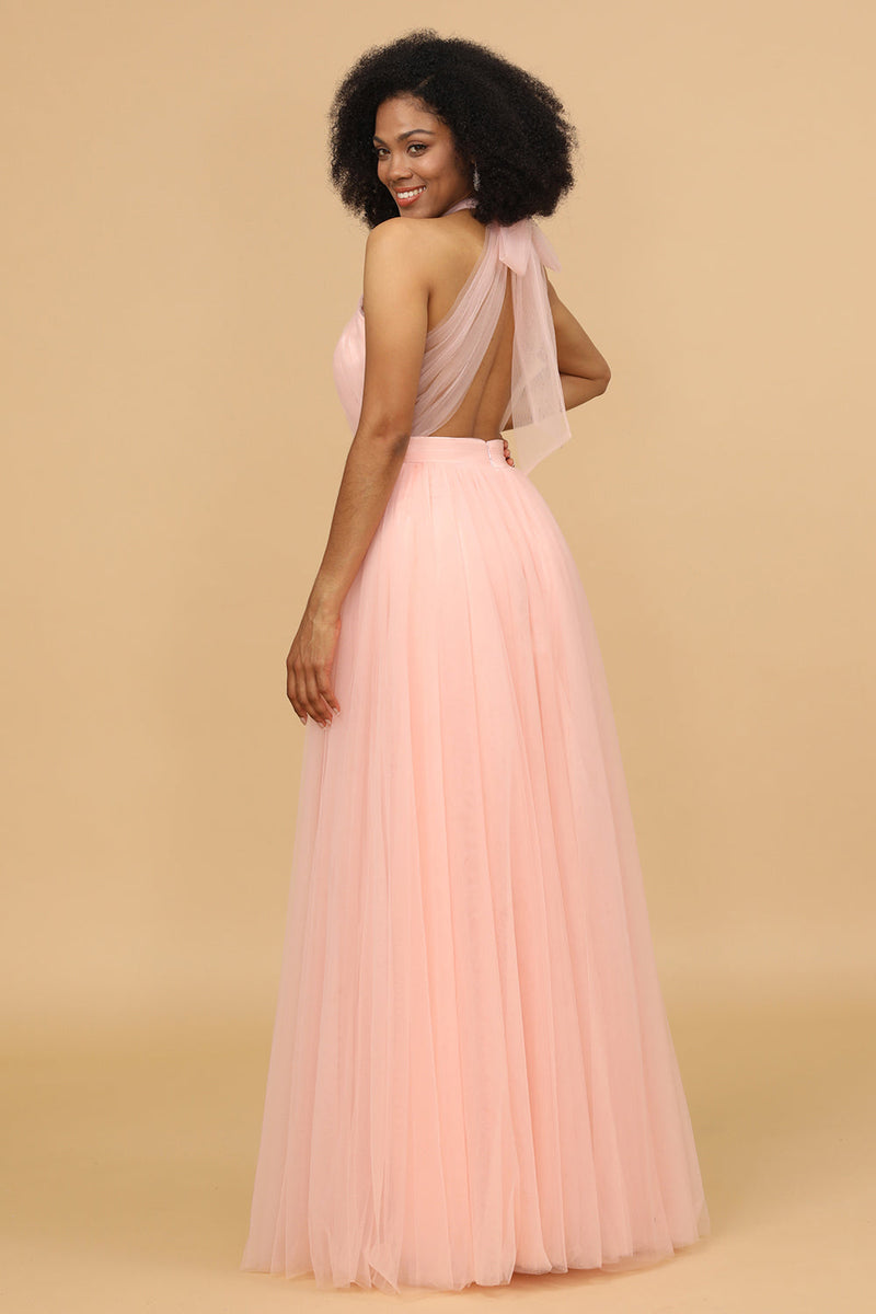 Załaduj obraz do przeglądarki galerii, Różowa Tiulowe Długie Suknie Dla Druhen