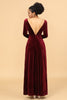 Załaduj obraz do przeglądarki galerii, Pochwa Burgundy Deep V-Neck Długie Rękawy Aksamitna Sukienka Druhny