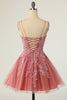 Załaduj obraz do przeglądarki galerii, Różowa Cienkich Ramiączkach Sukienka Koktajlowa
