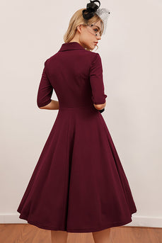 Burgundia Sukienki Vintage Lata 50 Midi Sukienka W Kształcie Litery A
