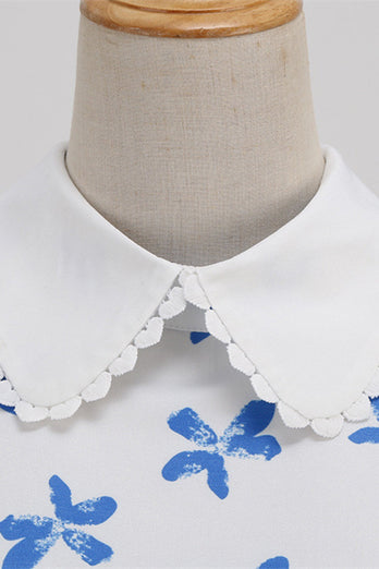 Biały Nadruk Z Krótkim Rękawem Sukienki Vintage