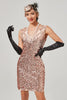 Załaduj obraz do przeglądarki galerii, Różowa cekinowa sukienka z dekoltem w serek 1920s Flapper Dress