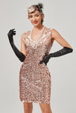 Różowa cekinowa sukienka z dekoltem w serek 1920s Flapper Dress