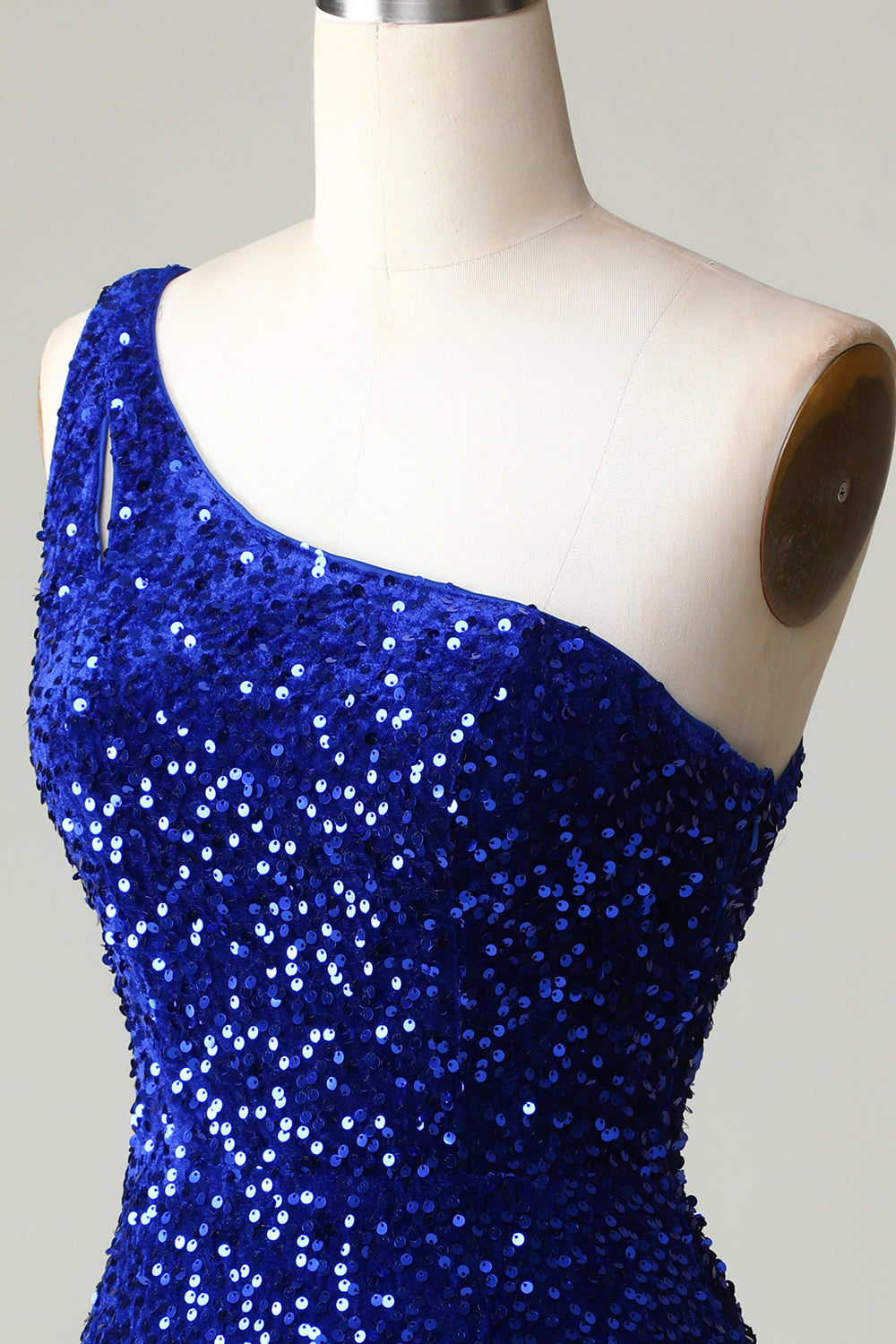 Cekiny na jedno ramię Royal Blue Tight Beading Krótka sukienka Homecoming