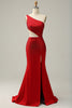 Załaduj obraz do przeglądarki galerii, Syrena Jedno Ramię Czerwone Wycięta Sukienka Na Studniówkę Z Frezowaniem