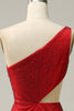 Załaduj obraz do przeglądarki galerii, Syrena Jedno Ramię Czerwone Wycięta Sukienka Na Studniówkę Z Frezowaniem
