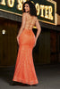 Załaduj obraz do przeglądarki galerii, Błyszcząca Pomarańczowa Sukienki Na Studniówke z Rozcięciem