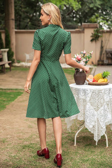 Zielona Sukienki Vintage W Groszki