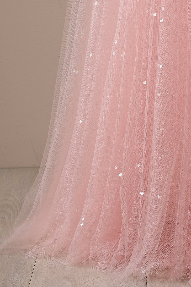 Załaduj obraz do przeglądarki galerii, Różowa Tiulowa Sukienka Na Studniówkę Długa Bez Pleców